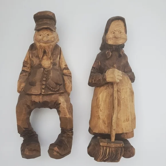 𝅺vintage Rare Hand Carved Folk Art Couple - Picture 1 of 9